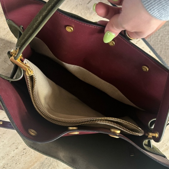 Tory Burch Lee Radziwill Green Suede Double Handbag - Picture 4 of 6